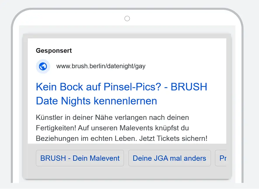Kreativers und erfolgreiches Google Ads Beispiel von BRUSH