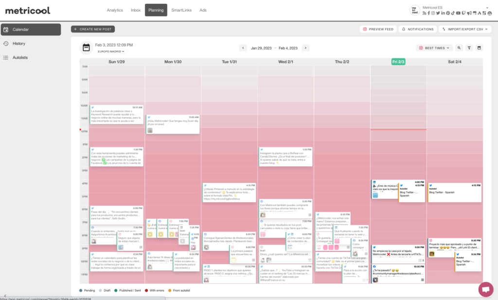 The Planner from Metricool, which makes social media marketing easy for the self-employed.